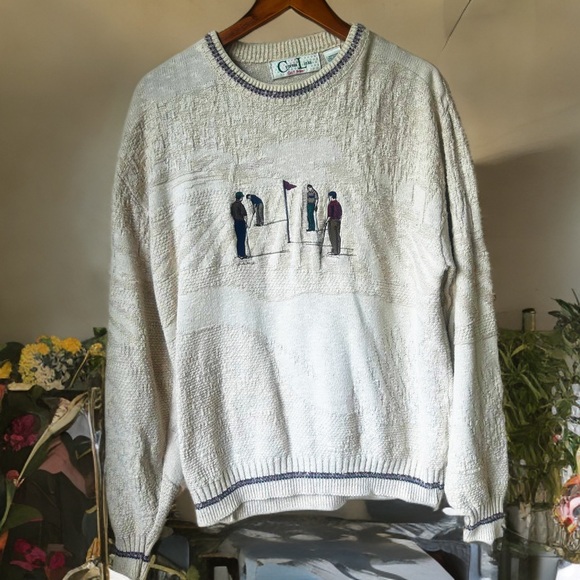 Vintage Cypress Links Golf Sweater Pullover Embroidered Golfers Scene GolfWear - Picture 1 of 6